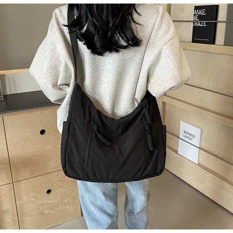Trendy Women's Soft Cloth Shoulder Bag Solid Color Student 2025 Spring Y2k Casual Style Big Handbags Crossbody Bags for Women