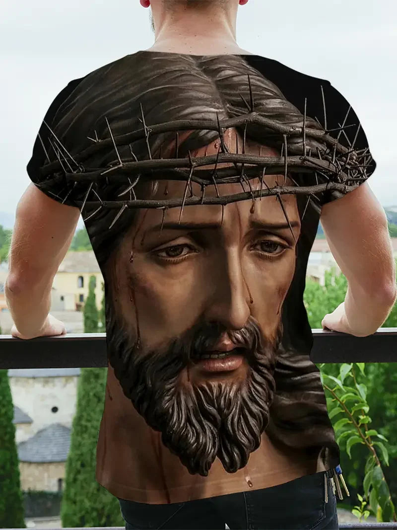 Jesus Graphic Men's T-shirt Top 3D Print Shirt For Men O Neck Oversized Sweatshirt Summer Casual Short Sleeve Tees Cheap Clothes