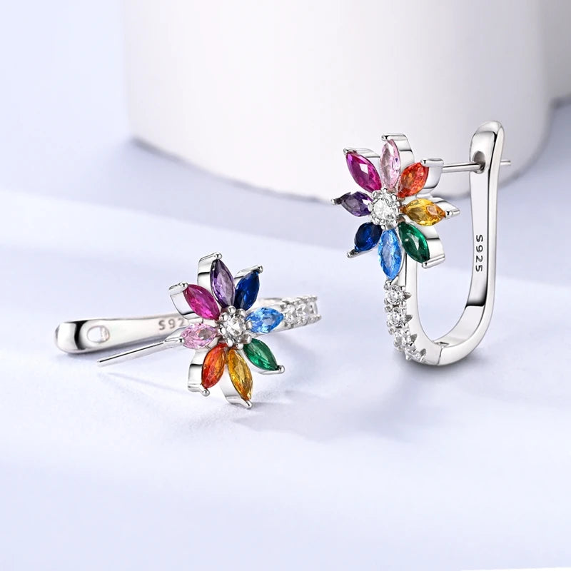2025 New 925 Sterling Silver Hoop Earrings Flowers Zircon Drop Earrings Stud For Woman Fine Birthday Wedding Party Jewelry Gifts