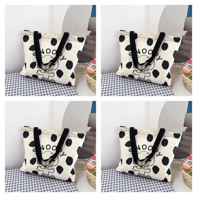 MINISO Snoopy Canvas Bag Women's Large Capacity Bag Fashion Cartoon Handbag Multi-purpose Shoulder Tote Bag With Hanging