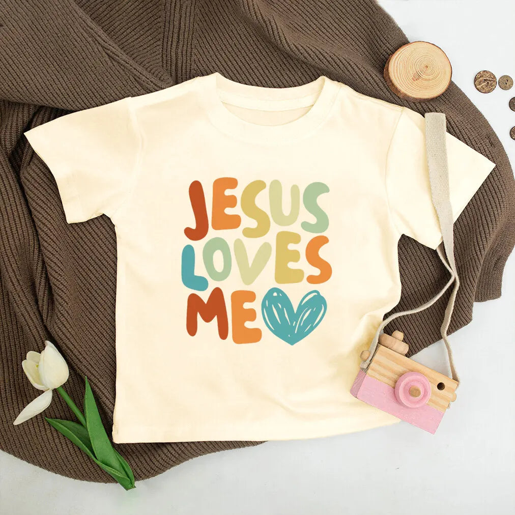 Jesus Loves Me Print Kids Shirt Retro Summer T-shirt Tops for Children Boys Girls Short Sleeve Tshirt Funny Toddler Clothes Tee