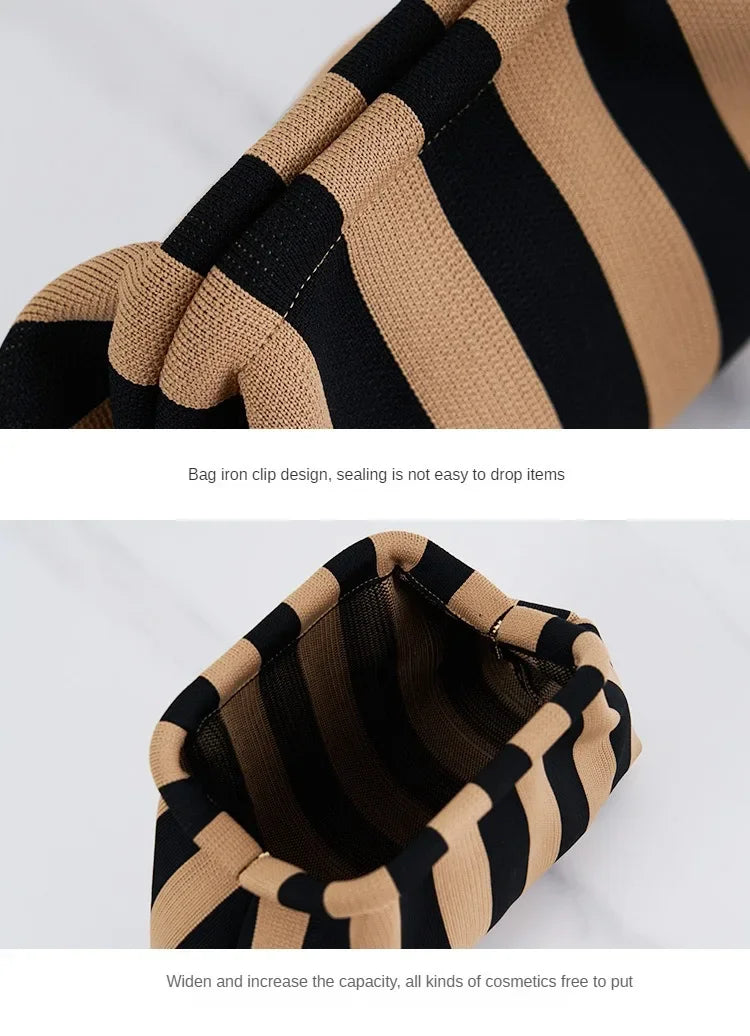 Summer Woven Crochet Purses for Women Beach Clutch Handbags 2025 Dumpling Hobo Casual Colorblock Bag Ladies Ruched Cloud Purse