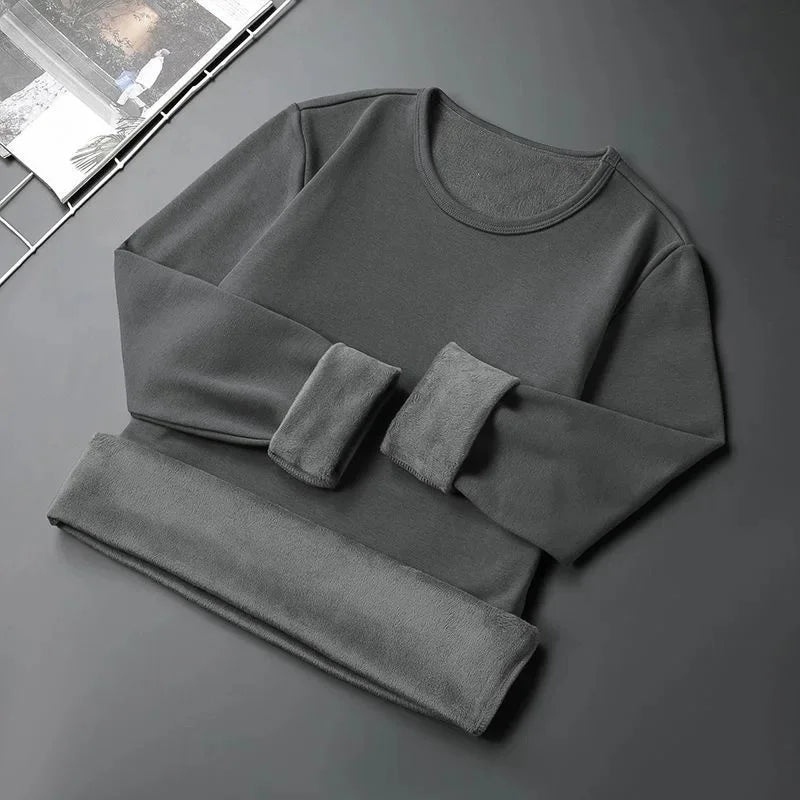 Men's Fleece Lined Thickened Long Sleeve T-Shirt round Neck Base Shirt Autumn Clothes Winter Long Sleeve Warm Underwear