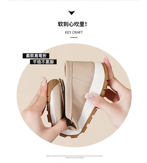 Women's casual flat shoes, 100 genuine leather shoes, lightweight spring and summer loafers, walking mom shoes