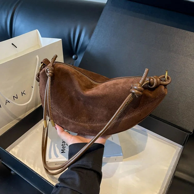 Faux Suede Super Popular Niche Suede Shoulder Bag for Women 2025 Hot Sale Single Crossbody Bags Underarm Dumpling Sweet Bags