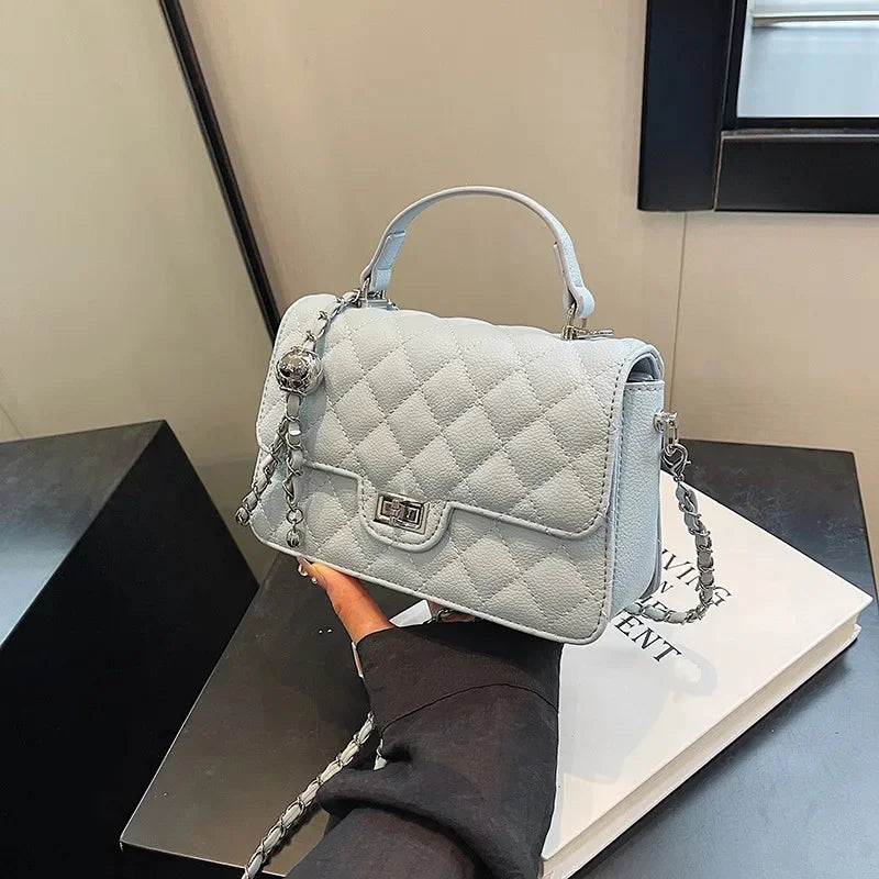 Small Square Lattice Chain Crossbody Bag Women's Shoulder Handbag Simple Handheld Underarm Bag Hot Sale Of The Season New Versat