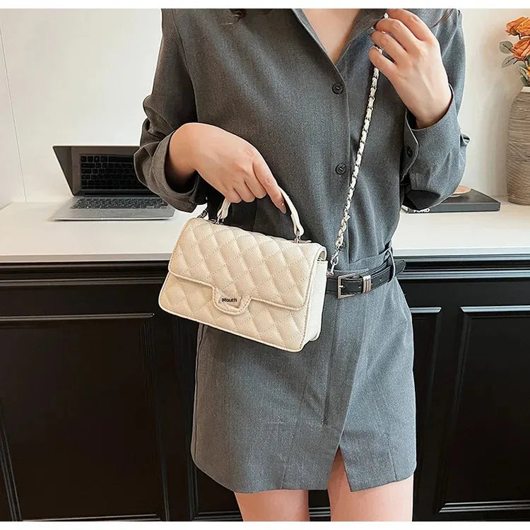 Small Square Lattice Chain Crossbody Bag Women's Shoulder Handbag Simple Handheld Underarm Bag Hot Sale Of The Season New Versat