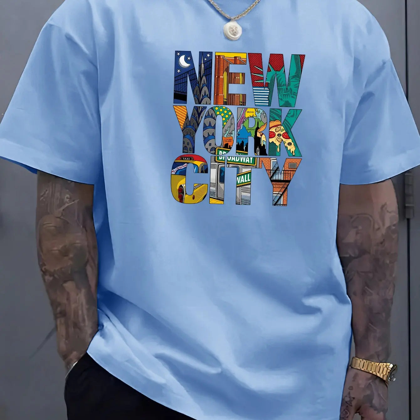 Summer Men 100% Polyester Comfortable Casual Loose Plus Size NEW YORK CITY Printed Sports Round Neck Short Sleeved T-shirt Top