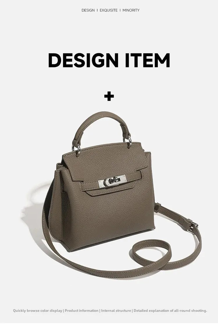 Fashionable Kelly Bag 2025 New Women's Crossbody Bag Retro Lychee Pattern Lock Buckle Single Shoulder Diagonal Bag Luxury Feel