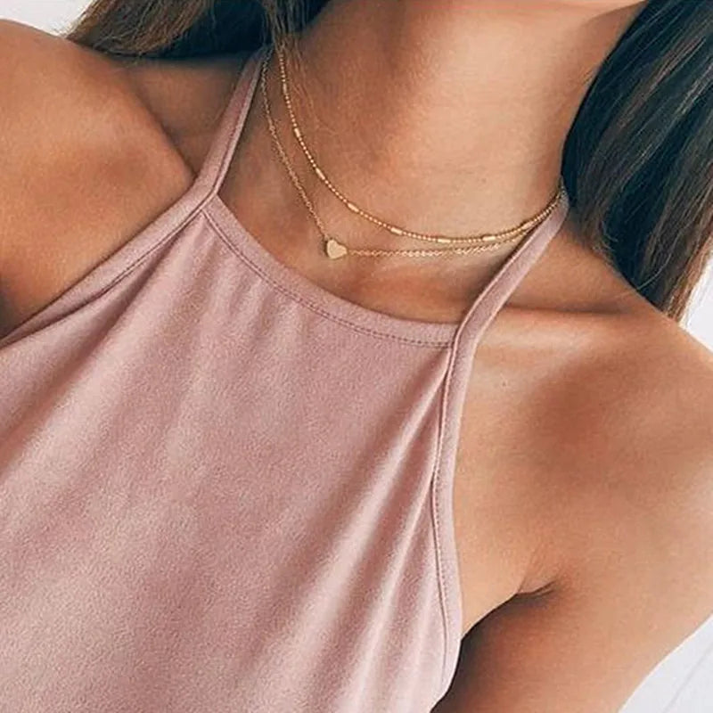 New Golden Silver Color Small Heart Necklaces Bijoux For Women Collars Fashion Jewelry Collarbone Pendant Necklace NA219