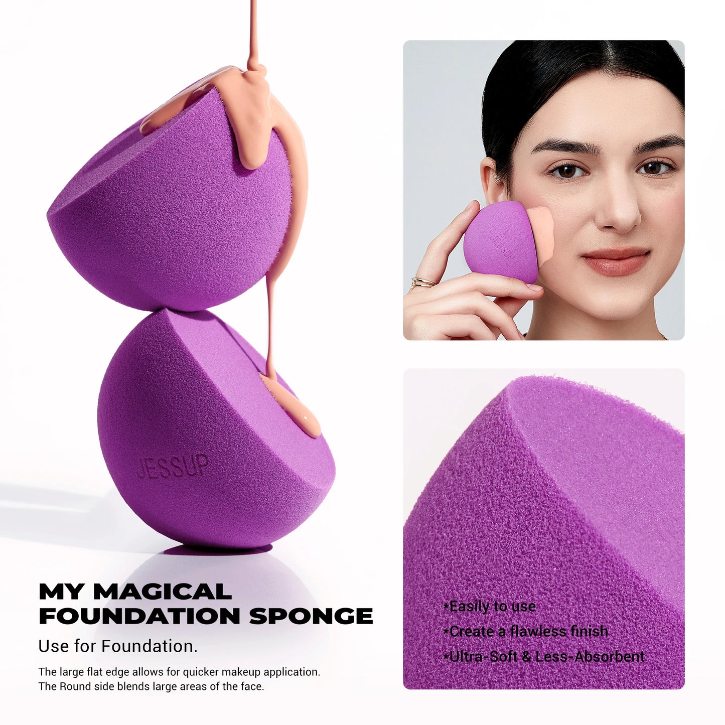 Jessup Makeup Sponge Set, 3pcs Make up Sponges for Face Foundation Concealer Contour and Blusher, Purple SP017