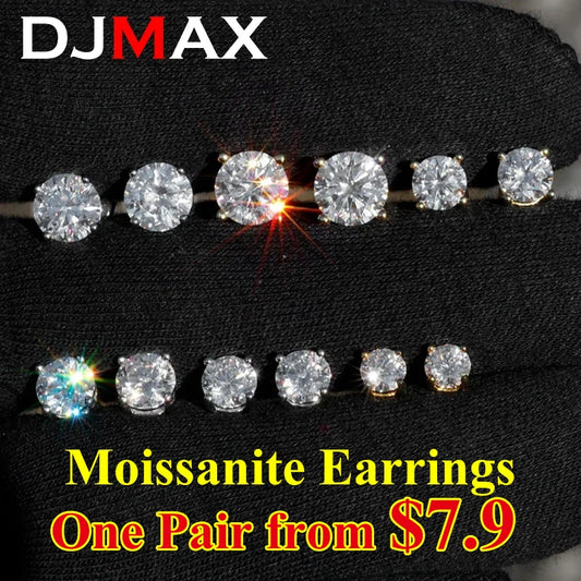 DJMAX 0.5-2ct Moissanite Diamond Stud Earrings for Women Original 925 Sterling Silver Lady's Moissanite Earring New 2025