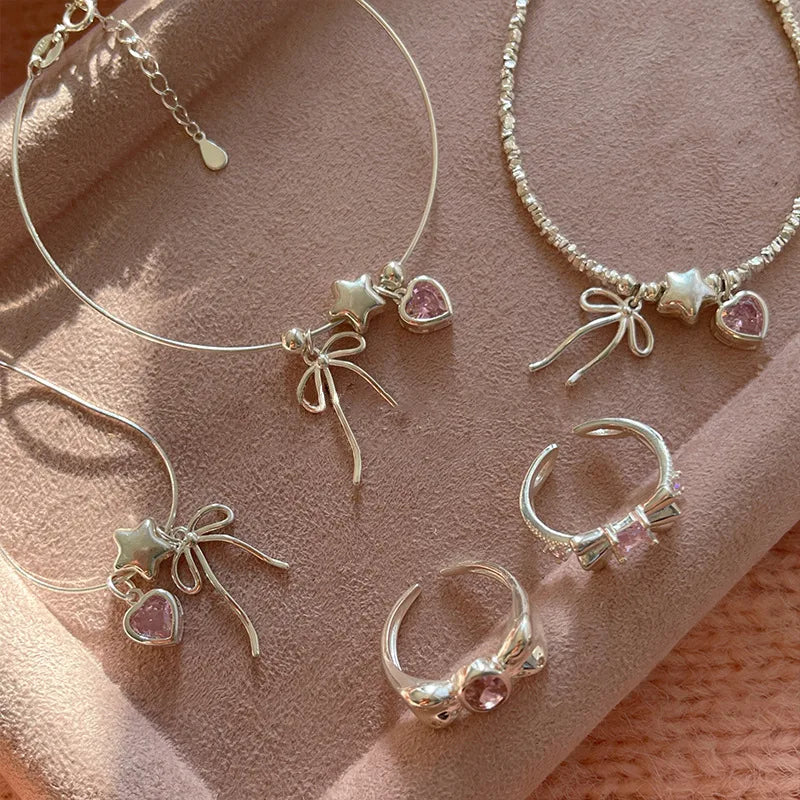 VENTFILLE 925 Sterling Silver Zircon Love Heart Bracelet For Women Bowknot Stars Bead Snake Bone Chain Jewelry Gift Dropship