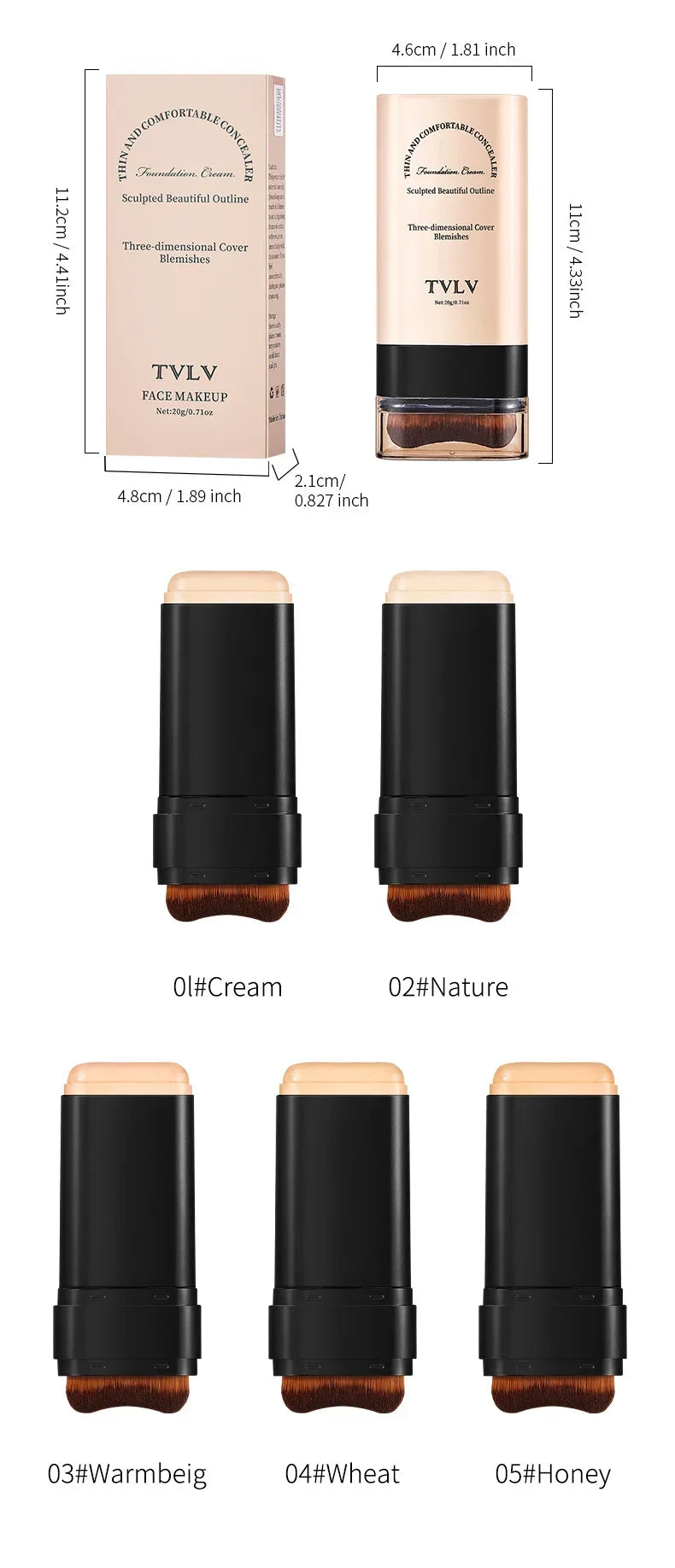 TVLV eraser foundation make-up stick 20g, with brush to brighten skin liquid foundation, long-lasting makeup concealer
