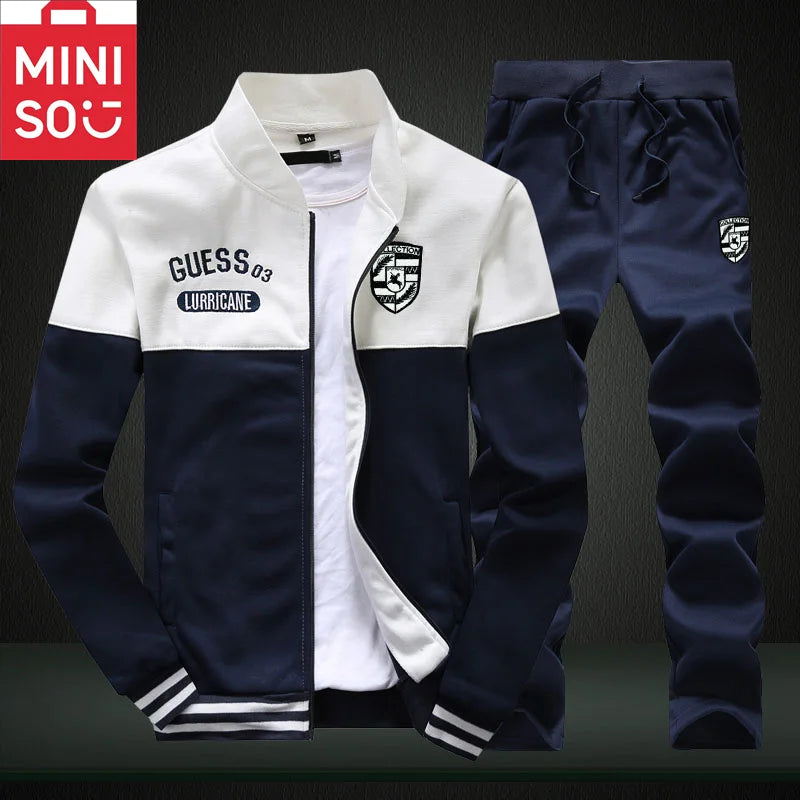 MINISO winter fleece sportswear men's set loose stand collar cardigan jacket outdoor casual multi-color selection set men's hood