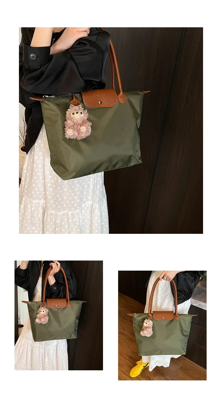 Eco-Friendly Dumpling Shape Tote Bag Versatile Ladies Handbag Single Shoulder Slant Cross Commuter Bag Soft Canvas Square Shape