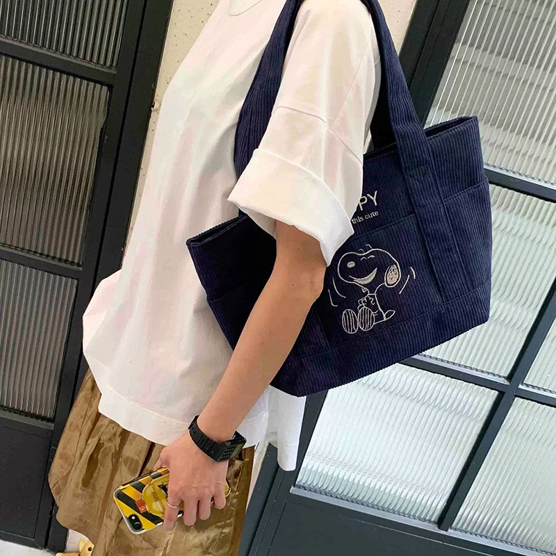 Cute Cartoon Corduroy Handbag Fashion and Casual Multi functional Large Capacity Handbag