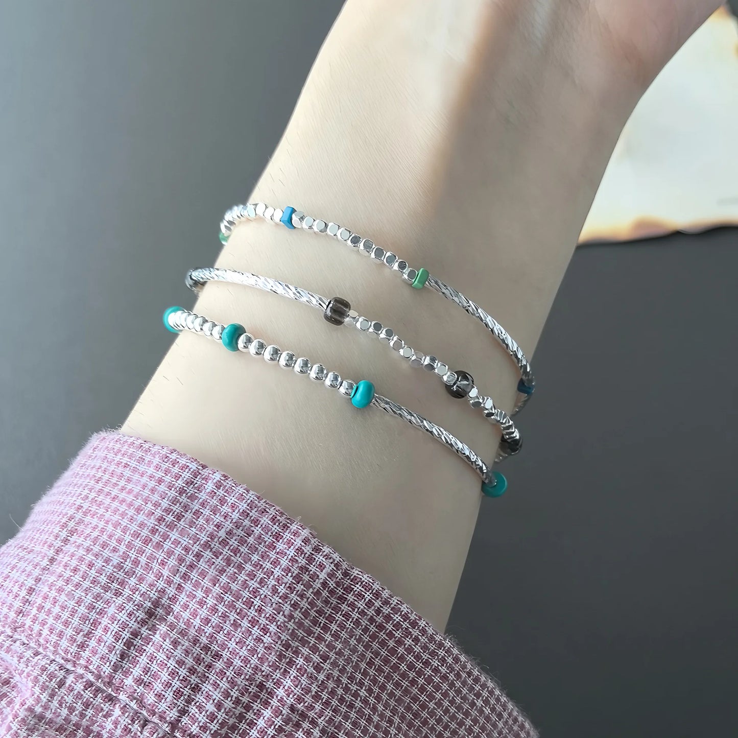 VENTFILLE 925 Sterling Silver Line Extremely fine Bracelet for Women Love Haert Bead Korean Ins Sweet Jewelry Gift Dropshipping
