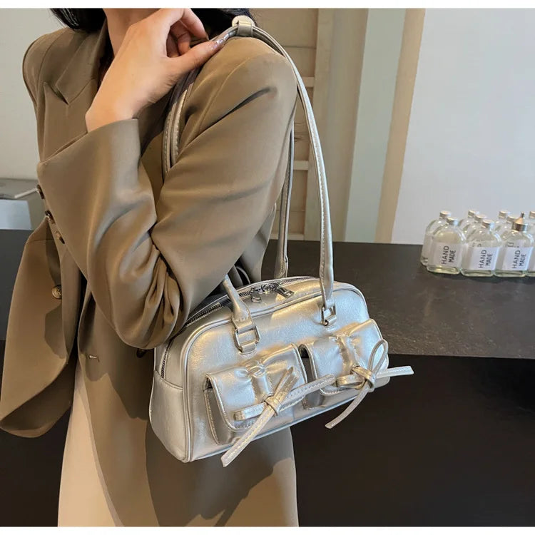 Vintage Women Business Shoulder Bags Simple Ladies Commute Tote Bag Pu Leather Female Underarm Bag Burgundy Large Handbags Purse