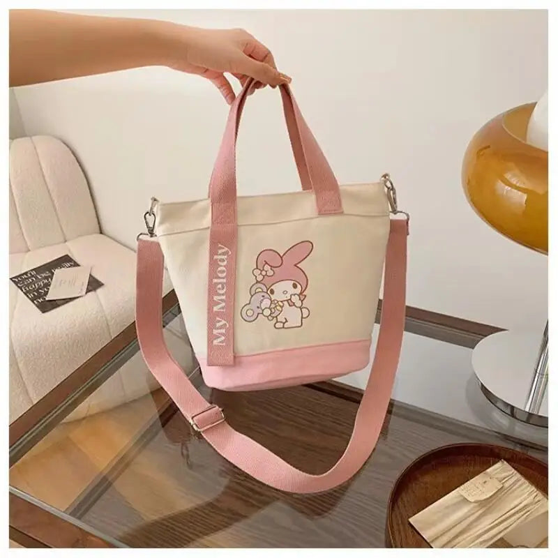 MINISO Sanrio Canvas Crossbody Bag Cute Fashion Handbag Bucket Bag Large Capacity Commuter Girl Gift