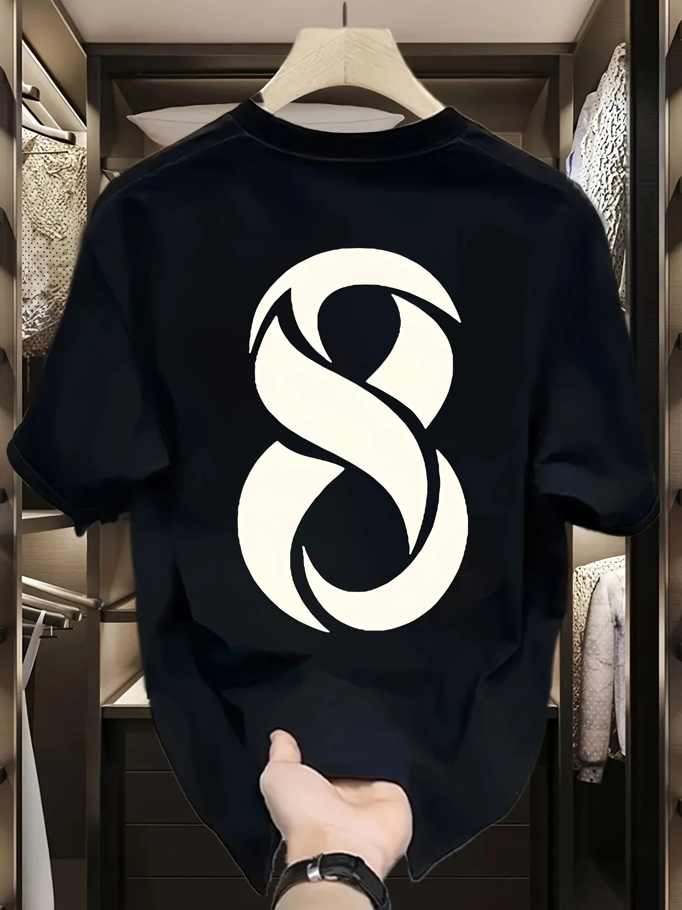 Men's 100% pure cotton fashionable casual loose sports trendy brand pattern printed round neck short sleeved T-shirt top