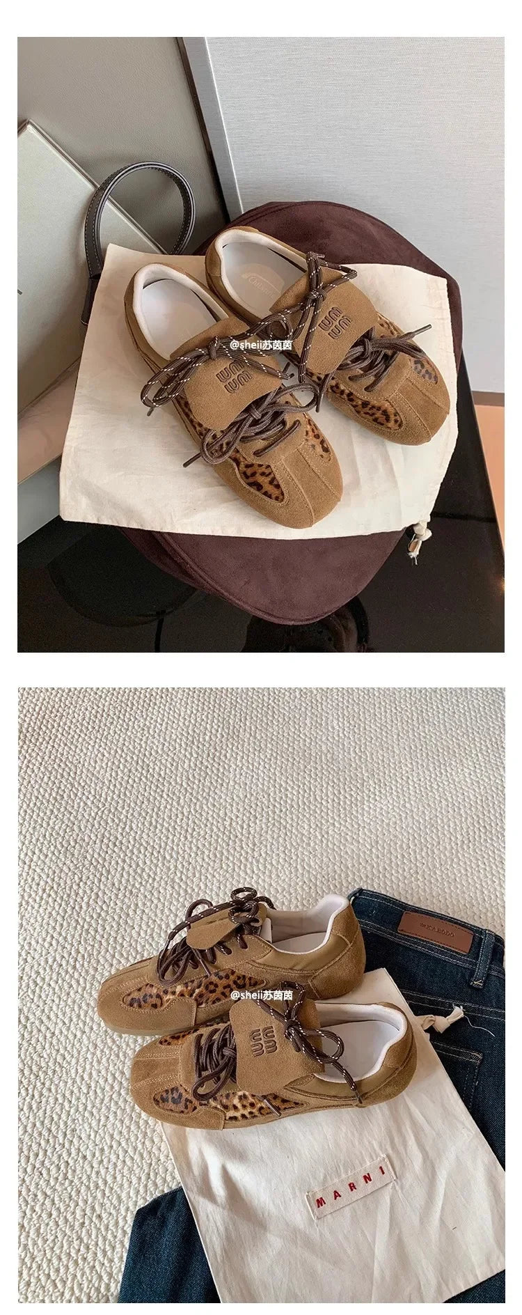 Sheii Retro Leopard Print Mink Casual Sport Flip Cover Deqin Shoes Women Board Shoes Comfortable Breathable Summer Sneakers