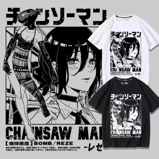 2025 Winter and Autumn Full Time Popular Chainsaw Man Leisa Anime Clothes Streetwear Graphic Oversized T Shirts Unisex Tops Tees
