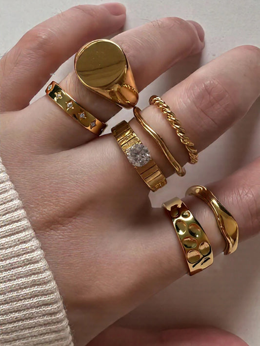 Women's Chunky Ring Set with CZ Accent Textured Twisted Design Minimalist Stackable Trendy Daily Party Fashion Jewelry