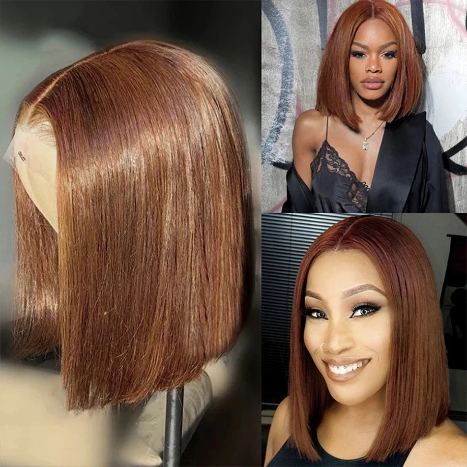 Straight Bob Wigs Chocolate Brown Colored 100% Real Human Hair 13x4 Lace Front Wigs Brazilian Remy Hair Pre Plucked Hairline