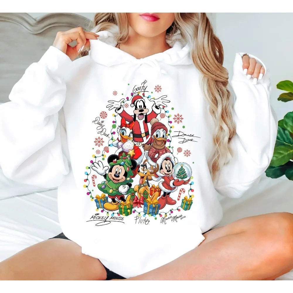 2025 Christmas Disney Mickey Hoodies Boy Girl Autumn Winter Family Parent-Child Clothing Men Women Oversized Loose Long Sleeves