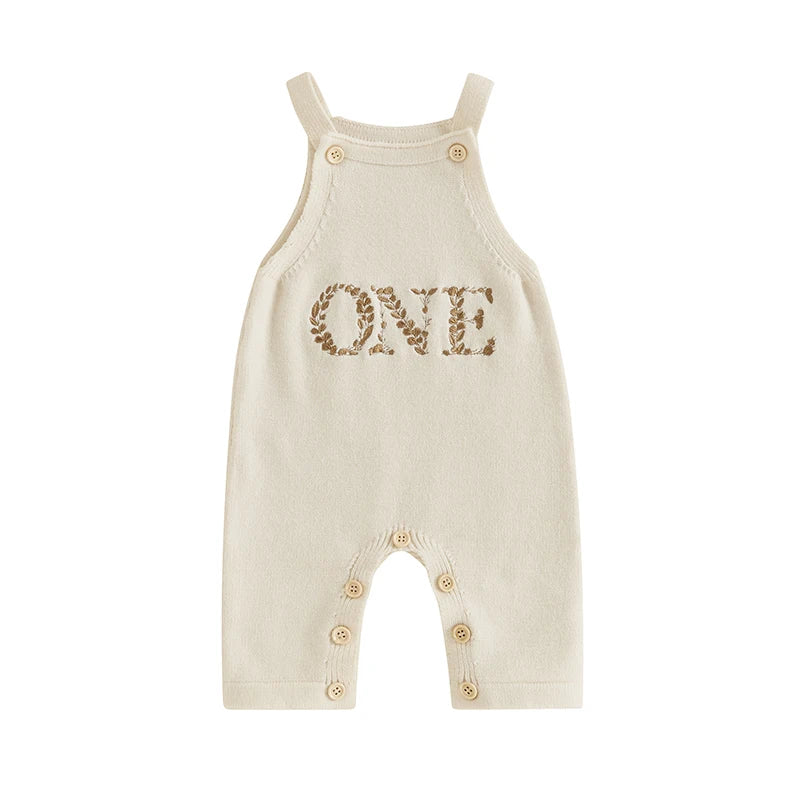Baby Boy Girl Birthday Knitted Embroidery One Two Letter Romper Jumpsuit Cake Smash Outfit Newborn Clothes
