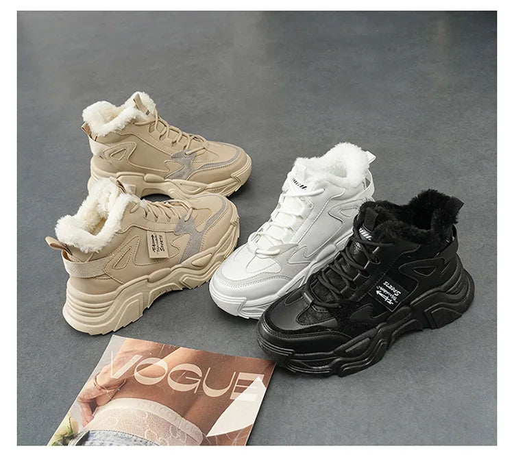 Winter New Women High Top Snow Boots Warm Plush Woman Comfortable Sneakers Waterproof Cottom Shoes Fashion Female Footwear 2025