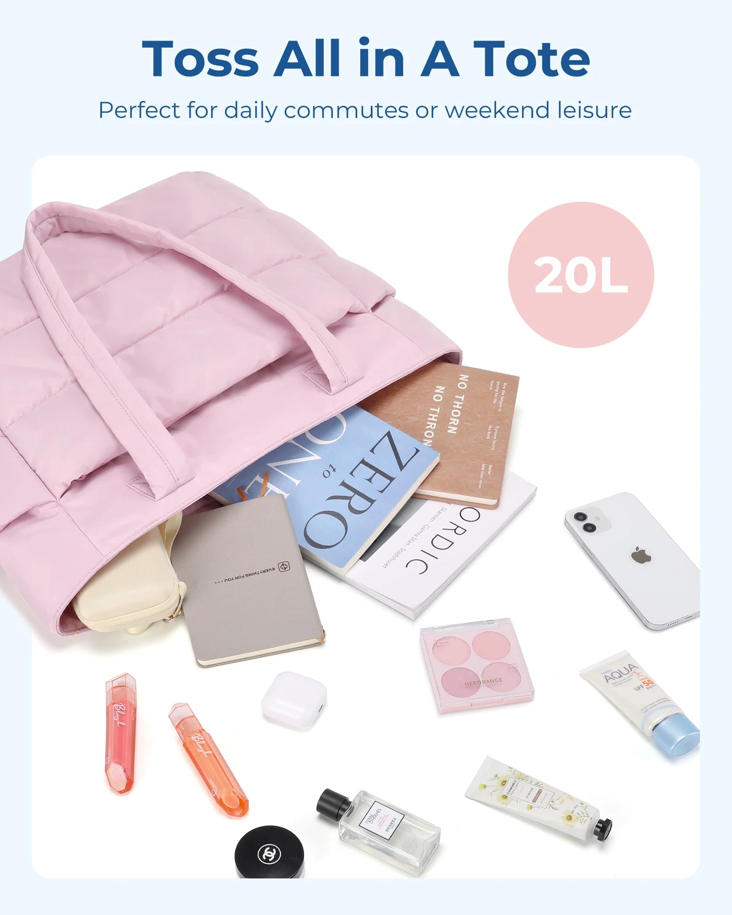 BAGSMART Women's Bag Solid Color Tote Bag Commuting College Padded Shoulder Bag Leisure Simple Female Handbags for Travel