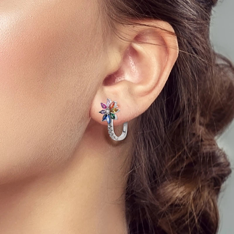 2025 New 925 Sterling Silver Hoop Earrings Flowers Zircon Drop Earrings Stud For Woman Fine Birthday Wedding Party Jewelry Gifts