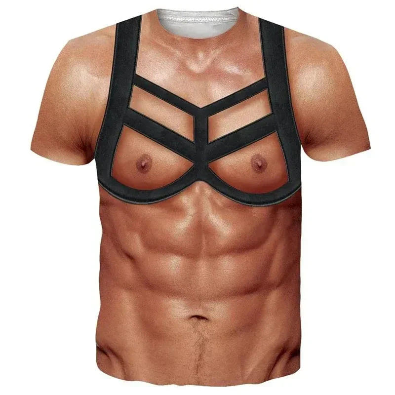 2025Funny Muscle Body 3D Printed T-shirt Mens Designer Clothes Streetwear Short Sleeve Top Tees Ugly Chest Hair T Shirt Clothing
