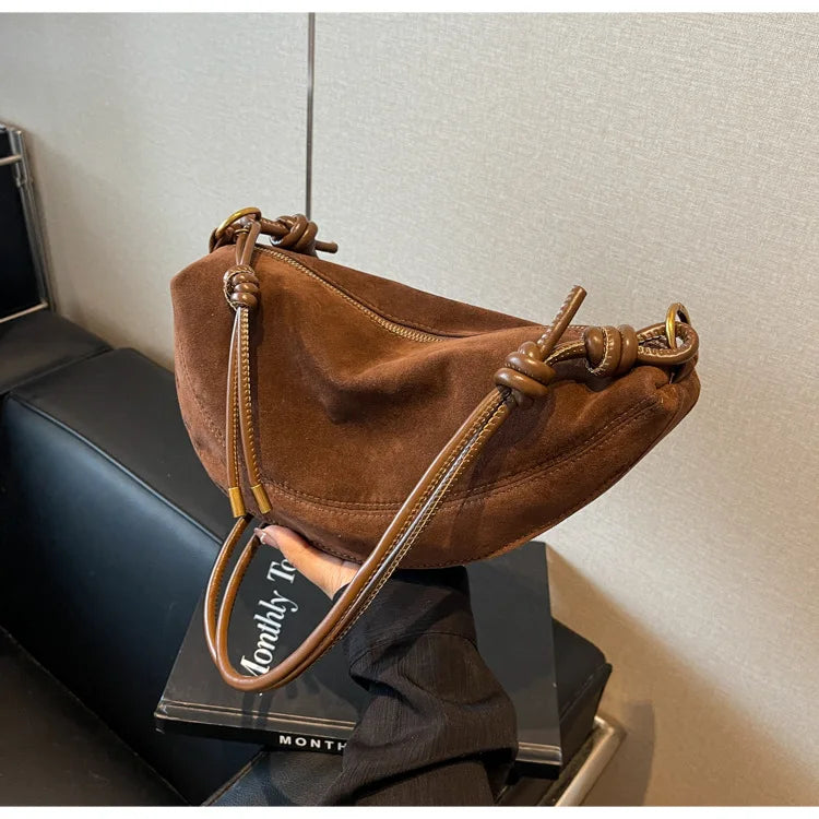 Faux Suede Super Popular Niche Suede Shoulder Bag for Women 2025 Hot Sale Single Crossbody Bags Underarm Dumpling Sweet Bags