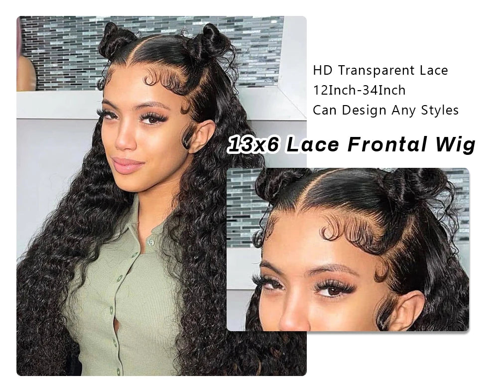 Deep Wave Frontal Wig Human Hair 13x4 Curly Human Hair Wig Transparent  Lace Wig 13x6 Water Wave Wigs 180 Density