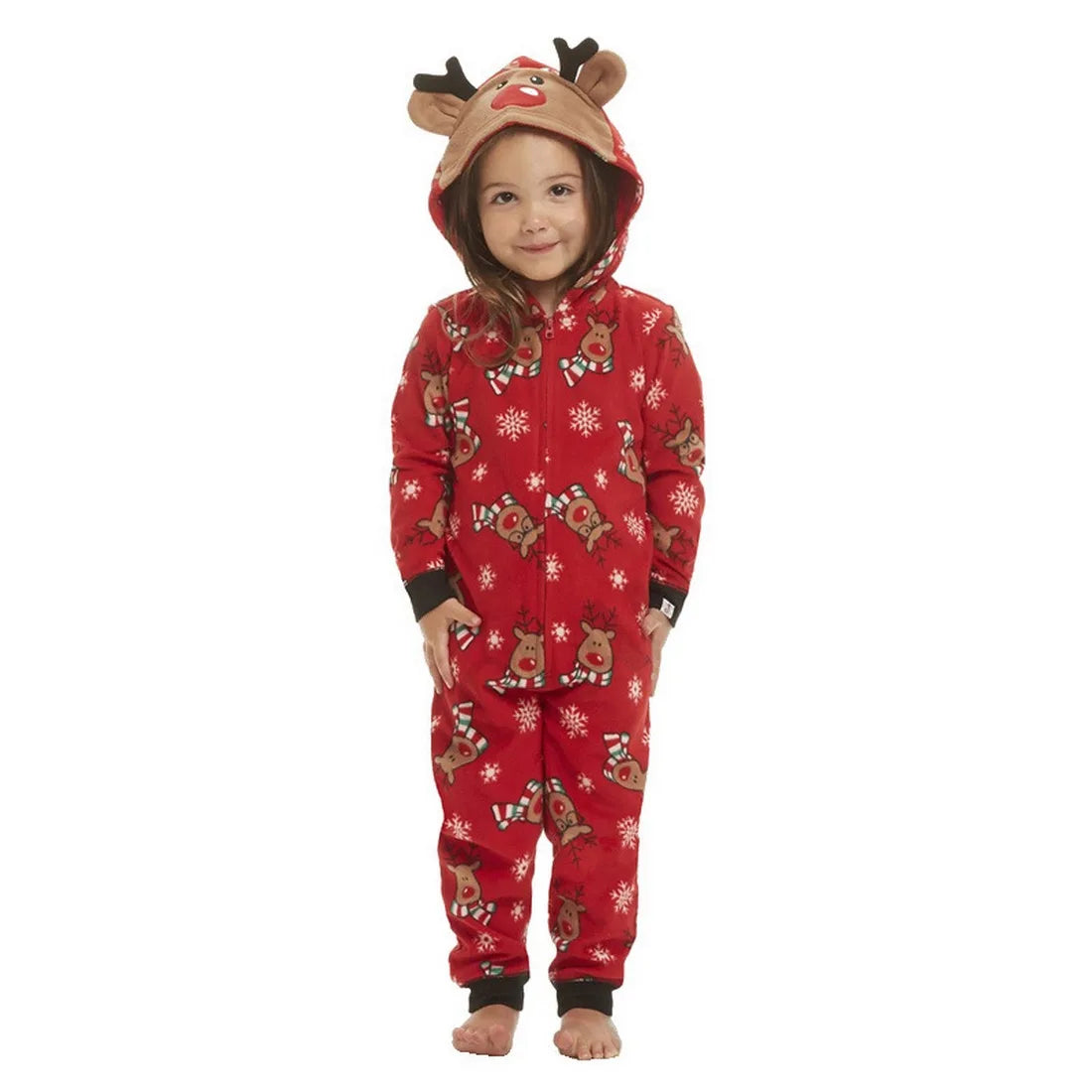Christmas Family Matching Onesie Elk Print Cute Soft Jumpsuit Mom Dad Kids Clothing Sets Hooded Zipper Overall Xmas Look Pyjamas