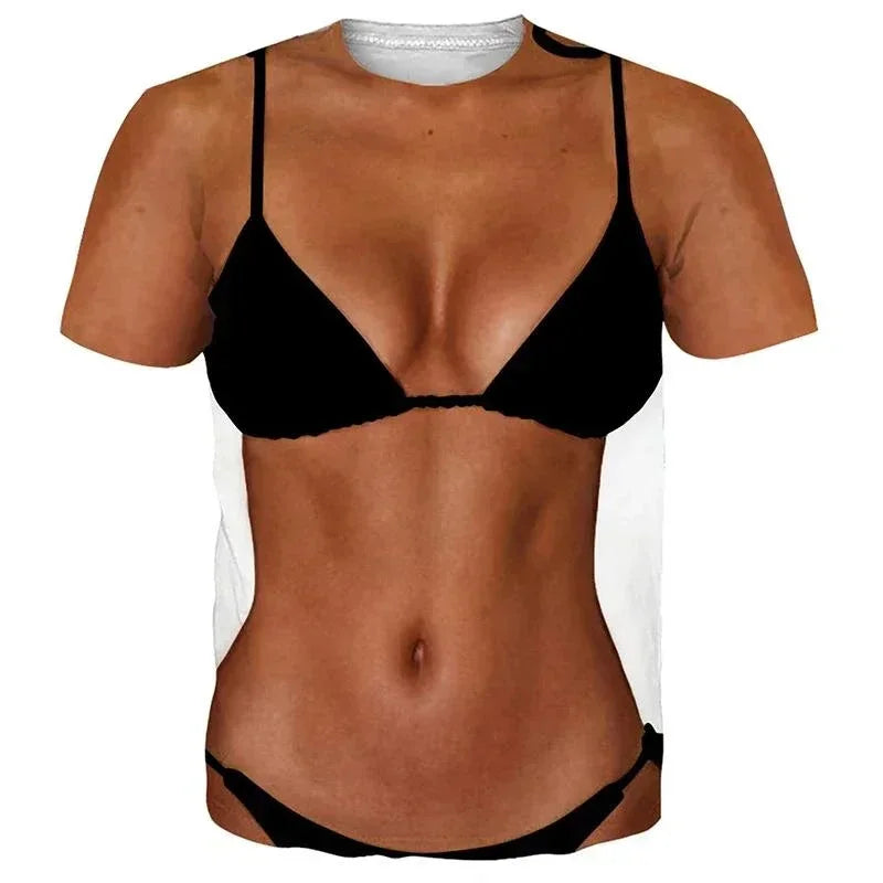 2025Funny Muscle Body 3D Printed T-shirt Mens Designer Clothes Streetwear Short Sleeve Top Tees Ugly Chest Hair T Shirt Clothing