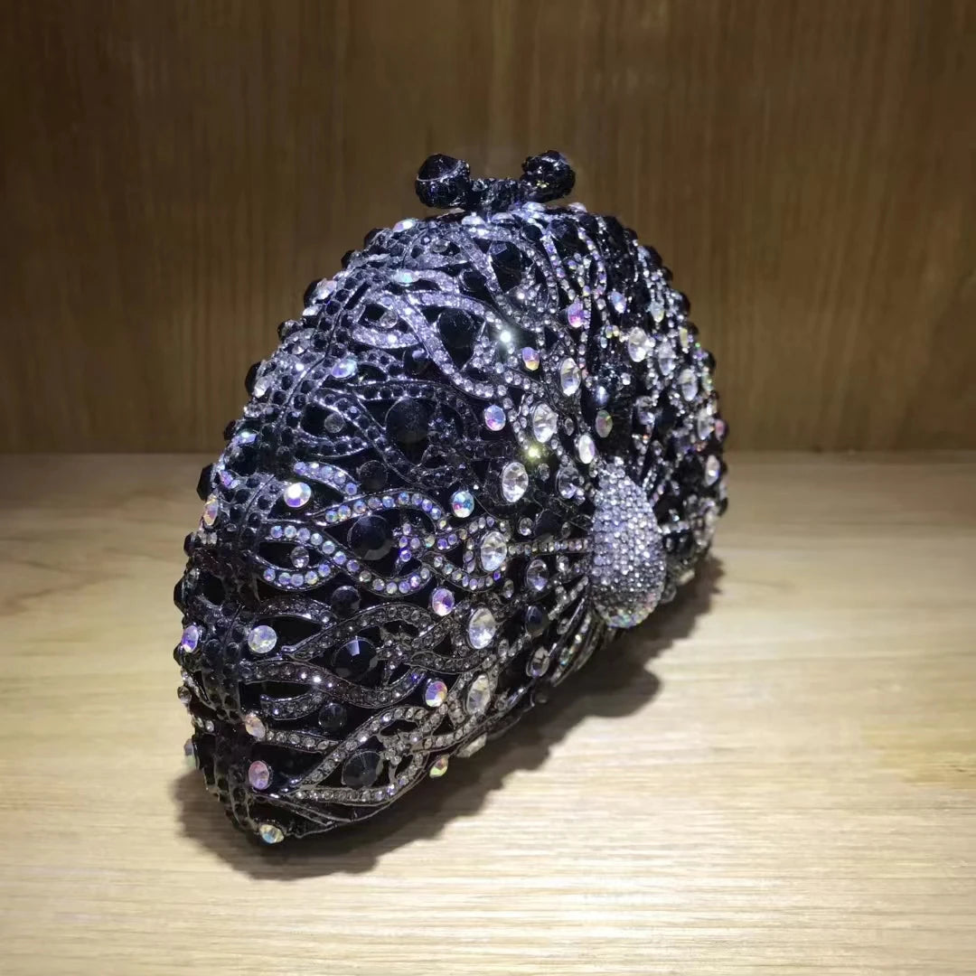 Women Peacock Animal Multicolored Clutch Bag Diamond Crystal Dinner Party Gala Handbag Wedding Bridal Birthday Gift Cute Purse