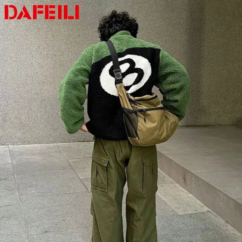 Vintage American Style Double-Sided Wearable Black Eight Ball Flocking Woolen Jacket Zipper For Men And Women Casual Use