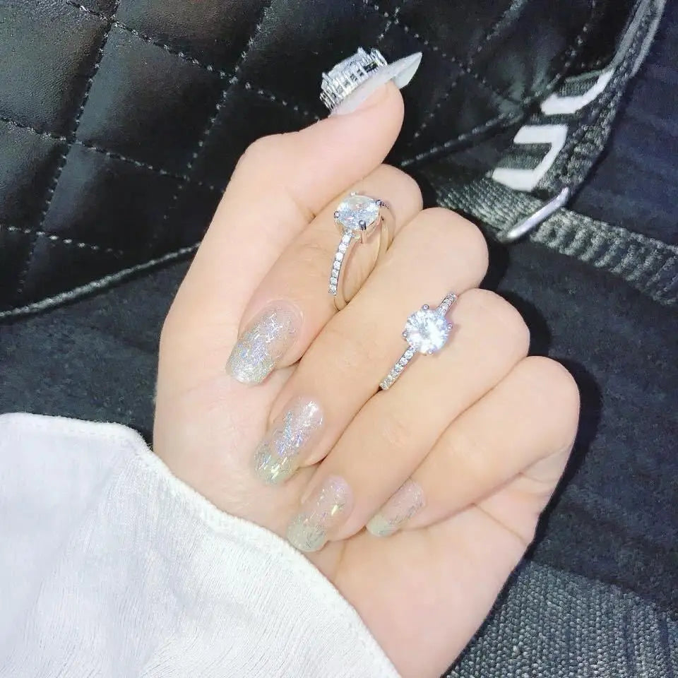 2025 New Silver Plated Oval Women's Fake Engagement Ring Pink Cubic Zirconia Trendy Wedding Ring for Women