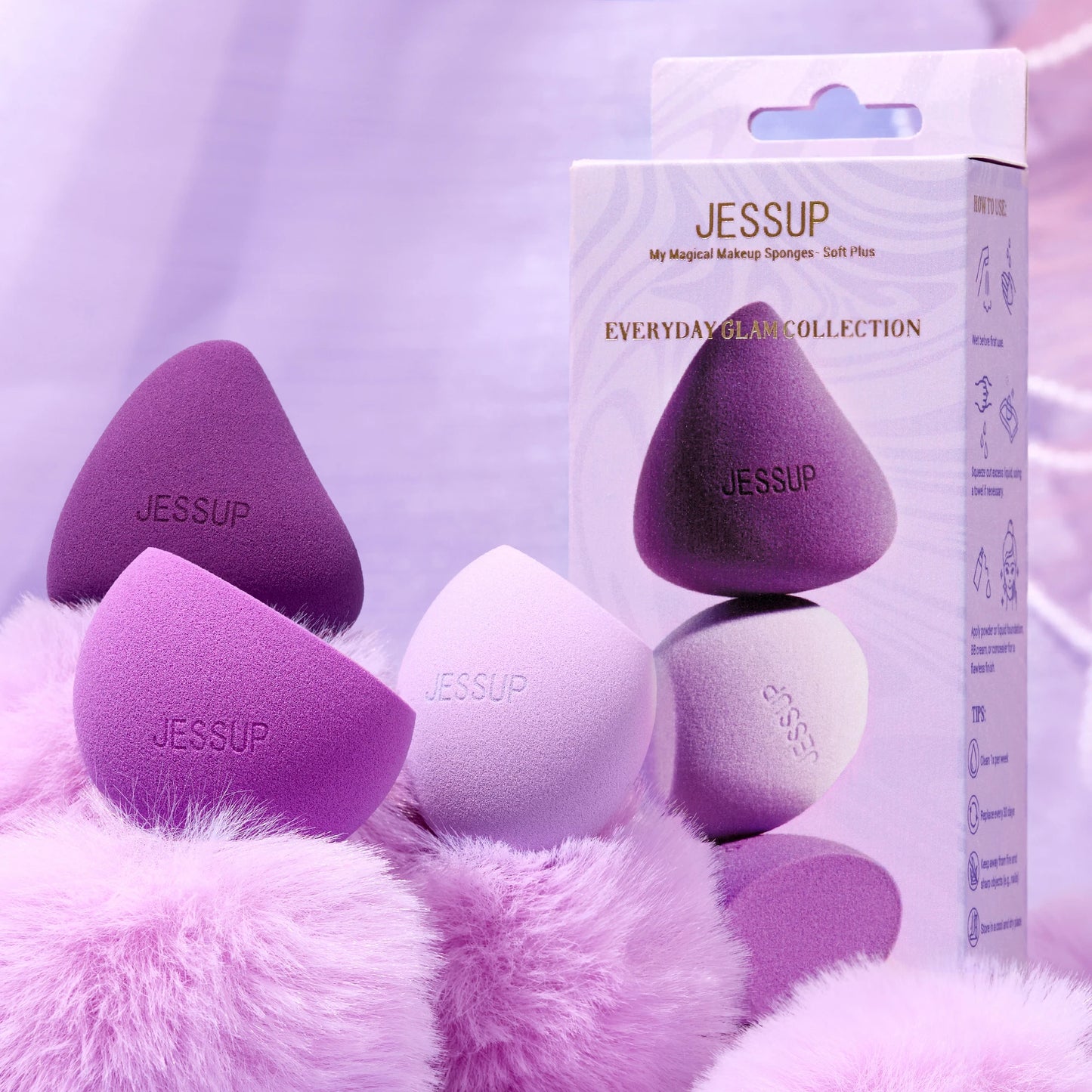 Jessup Makeup Sponge Set, 3pcs Make up Sponges for Face Foundation Concealer Contour and Blusher, Purple SP017