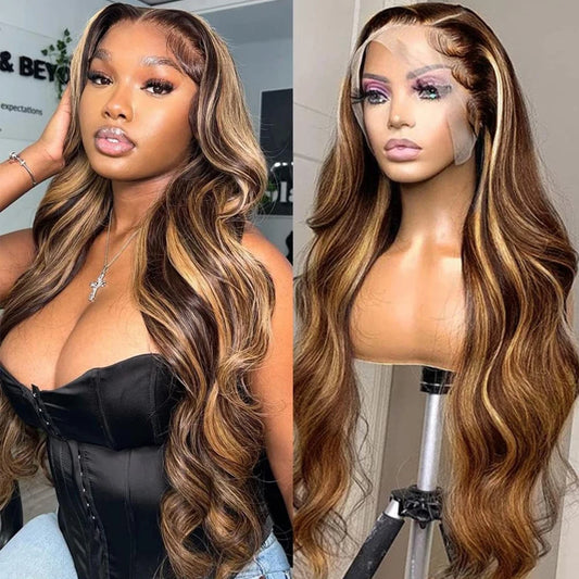 Highlight 250% Density 30inch 13x4 Hd Lace Front Wig Human Hair Body Wave Brazilian Glueless Lace Frontal Pre Plucked Wig Women