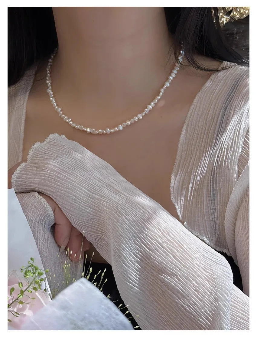 4-5mm Baroque Freshwater Pearl Necklaces with 5cm Extend Chain 925 Sterling Silver 38 45 50cm Necklaces Jewelry Gift 2025 New