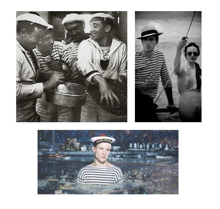 Bronson Sailor's Striped Shirt Vintage Fashion Breton Boat Collar Long Sleeve T-Shirt