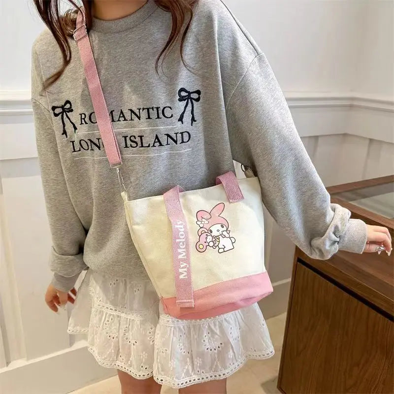 MINISO Sanrio Canvas Crossbody Bag Cute Fashion Handbag Bucket Bag Large Capacity Commuter Girl Gift