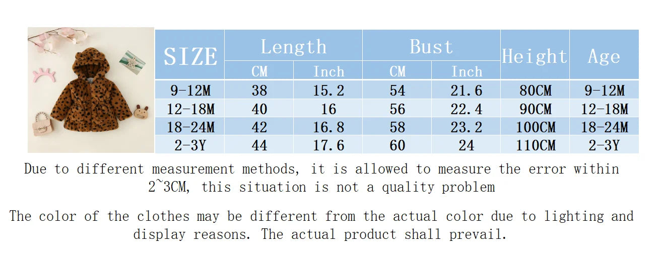 Winter Girls Leopard Pattern Sweater New Cotton Clothes Rabbit Ear Hooded Zipper Waistband Children's Clothing