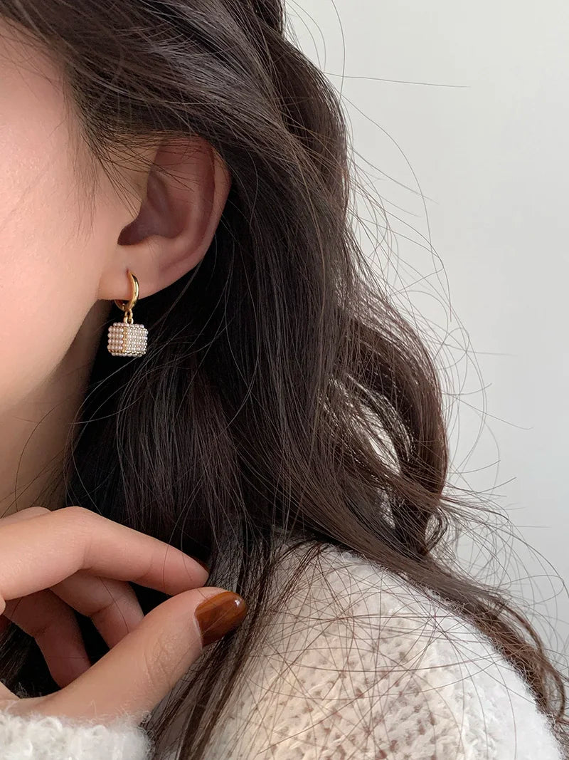 Premium Pearl Stereoscopic Square Pendant Earrings 2025 New Fashion Jewelry For Women‘s Eardrop party Girl’s Luxury Accessories