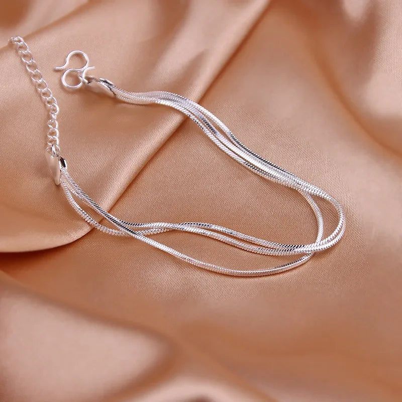 Fashion 925 Sterling Silver Bracelets for Women Simple Korean Multi Layer Coil Adjustable Bracelets Party Wedding Jewelry Gifts